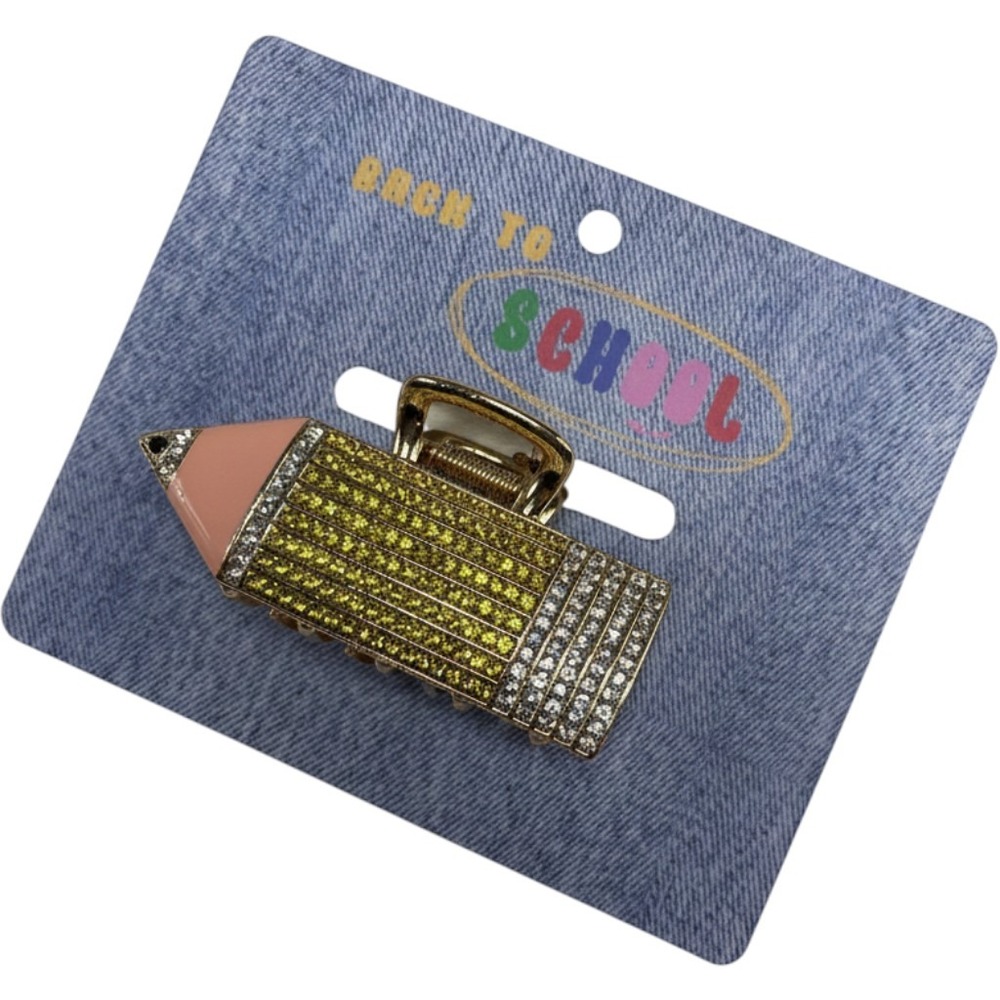 New Back to School Pencil Hair Claw Clip Rhinestone Teacher Student Accessory - Picture 1 of 2